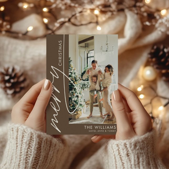 Cartão De Festividades Chocolate Brown Modern Foto do Natal (Criador carregado)