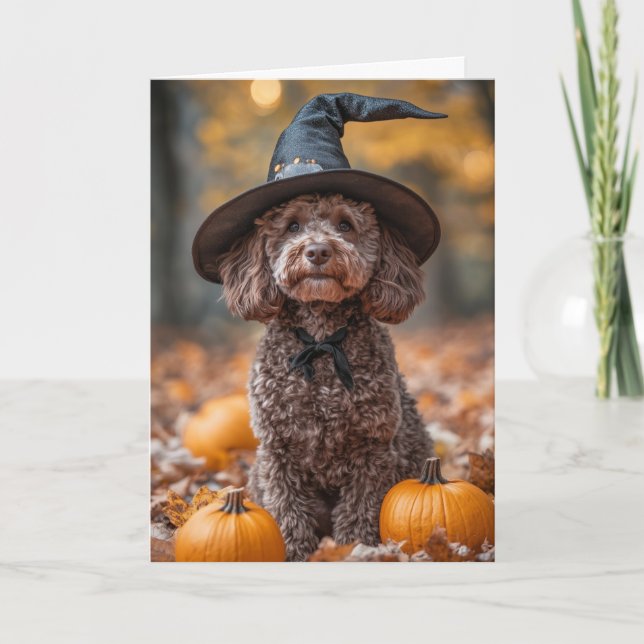 Cartão De Festividades Chocolate Labradoodle Halloween (Frente)
