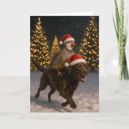 Cartão De Festividades Chocolate  Labrador and Partridge Christmas card