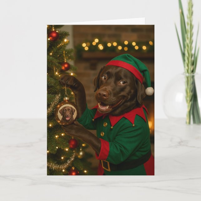 Cartão De Festividades Chocolate  Labrador hanging bauble Christmas card (Frente)