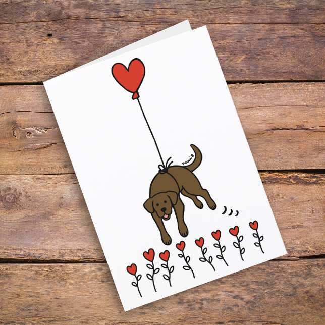 Cartão De Festividades Chocolate Labrador Heart Balloon Obrigado (Cute Chocolate Labrador Heart Balloon Design Thank You Cards for Chocolate Labrador Owners. )