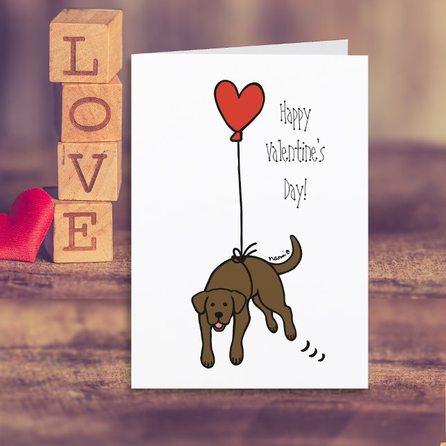 Cartão De Festividades Chocolate Labrador Heart Balloon Valentine (Chocolate Labrador Heart Balloon Valentine's Day Cards for Labrador Owners.  Cartoon Art Design.)