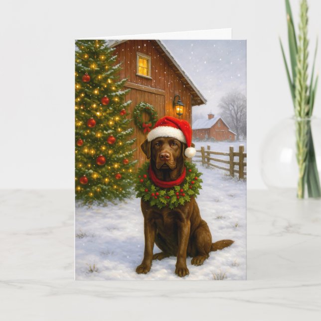 Cartão De Festividades Chocolate Labrador Holiday Card (Frente)