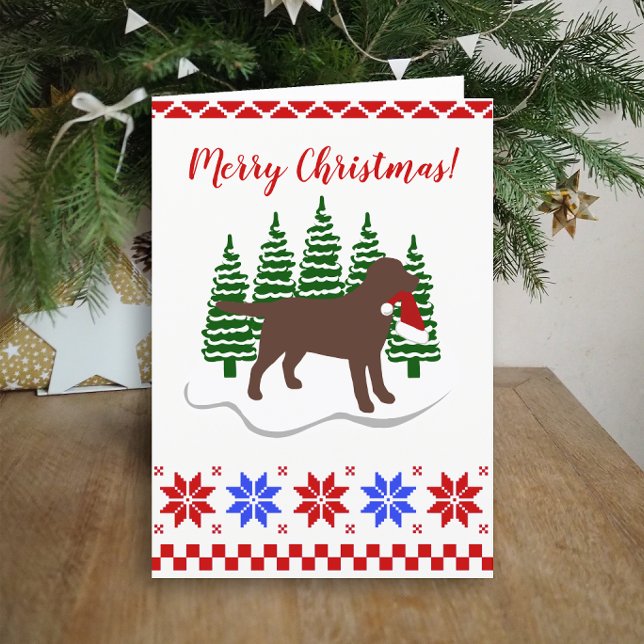 Cartão De Festividades Chocolate Labrador Natal Evergreen Trees (Chocolate Labrador Evergreen Trees Christmas Cards for Chocolate Labrador Owners.  Silhouette design)