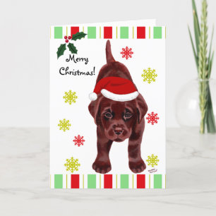 Cartão De Festividades Chocolate Labrador Puppy e Papai Noel Natal