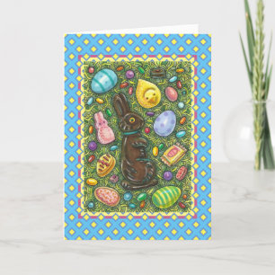 CARTÃO DE FESTIVIDADES CHOCOLATE LESTE BUNNY, PINTINHO, OVOS, JELLY BEANS