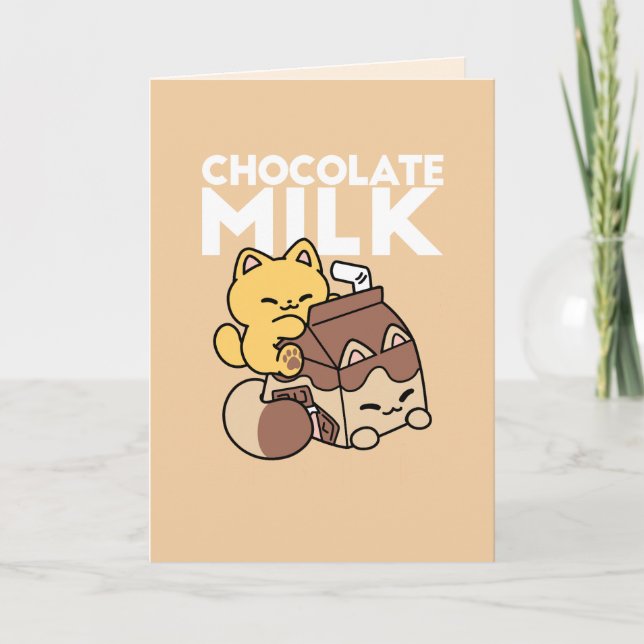 Cartão De Festividades Chocolate Milk Sipping on Bliss – Kawaii Cat Food  (Frente)