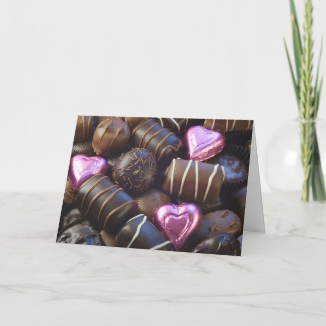 Cartão De Festividades chocolates com folha rosa (Frente)