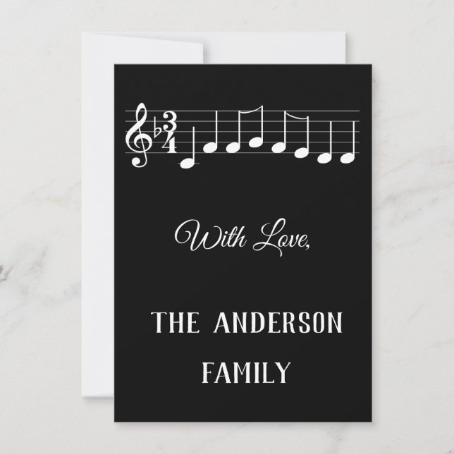 Cartão De Festividades Choradas Desejamos-lhe uma Feliz Nota de Música de (Frente)