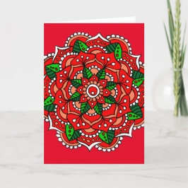 Cartão De Festividades Chrismas Mandala Red Green Flower
