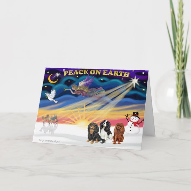 Cartão De Festividades Christgmas Sunrise - Cavalier King Charles (three) (Frente)