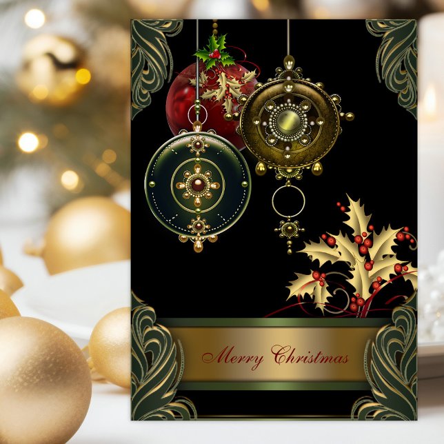 Cartão De Festividades Christian Christmas Cards (Christian Christmas card with beautiful ornaments, holly, and scripture verses.)