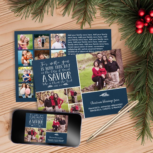 Cartão De Festividades Christian Christmas Luke 2 - Foto Múltipla (Christian Christmas Luke 2 Multiple Photo Holiday Card)