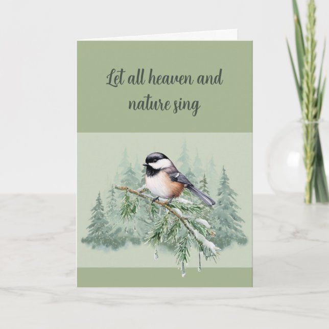 Cartão De Festividades Christian Christmas Winter Spruce Tree Chickadee (Frente)