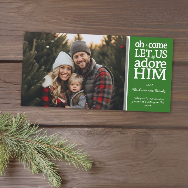 Cartão De Festividades Christian - Vamos Adorá-Lo - Foto Chrismtas (Add 1 photo to this classic photo card that can be printed or sent out to friends and family.)