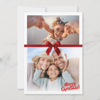 Cartão De Festividades CHRISTMAS 2 PHOTO modern gift cute red ribbon bow