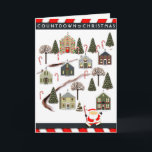 Cartão De Festividades Christmas Advent Calendar Holiday Card<br><div class="desc">Miniature holiday village featuring Santa Claus and a 7-day countdown to Christmas Day. Edit text to easily customize.</div>