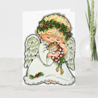 Cartão De Festividades Christmas Angel And Kitten