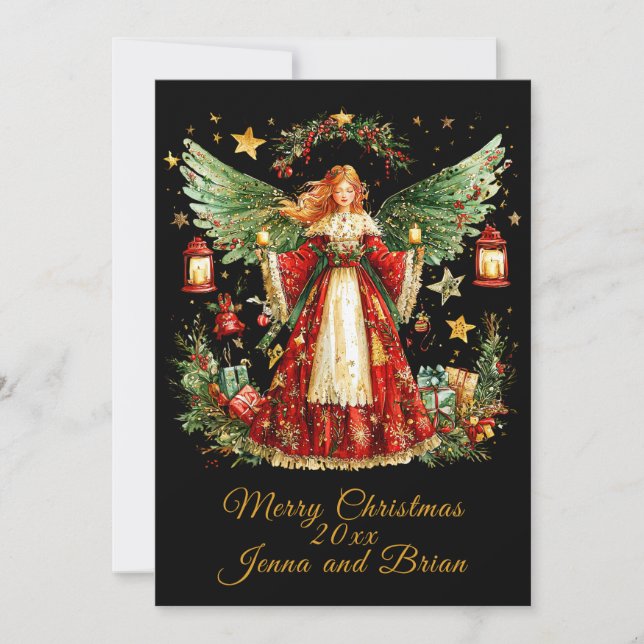 Cartão De Festividades Christmas Angel personalized Holiday flat card (Frente)