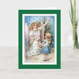 Cartão De Festividades Christmas Angel with Girl Trimming Tree