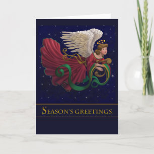 Cartão De Festividades Christmas Angel With Harp Greeting Card