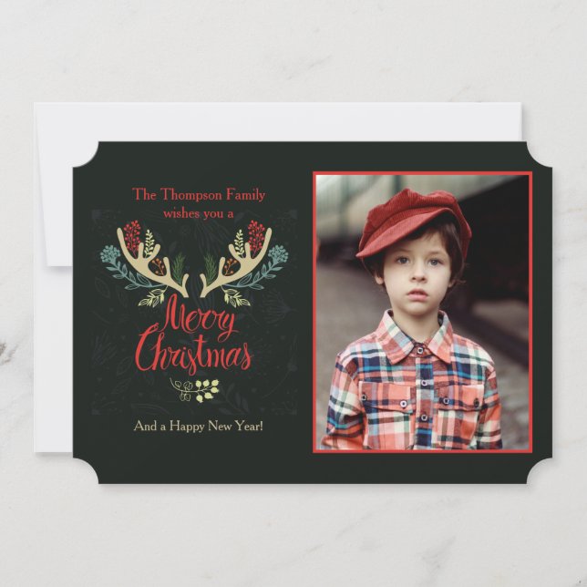 Cartão De Festividades Christmas Antlers Photo Card (Frente)