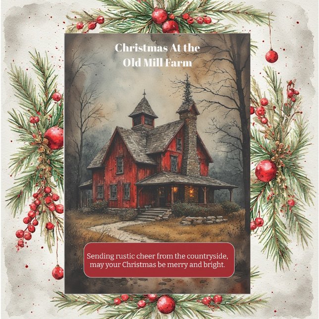 Cartão De Festividades Christmas at the Old Mill Farm Rustic Country Life (Christmas at the Old Mill Farm Rustic Country Life Holiday Card)