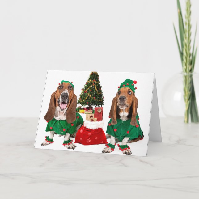 Cartão De Festividades Christmas Basset Card  Blank Inside (Frente)