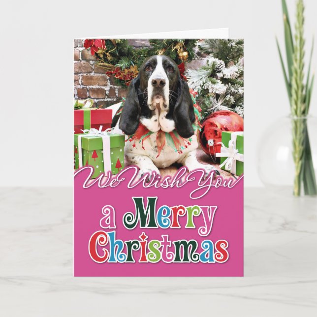 Cartão De Festividades Christmas - Basset Hound - Jasmine (Frente)