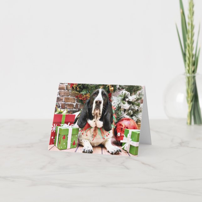 Cartão De Festividades Christmas - Basset Hound - Jasmine (Frente)