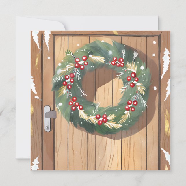 Cartão De Festividades Christmas Berry Wreath | Feliz Russo da Aquarela (Frente)