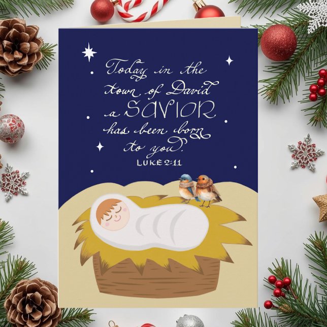 Cartão De Festividades Christmas Bible Verse Luke Modern Custom Folded  (Bible Verse Luke Personalized Folded Christmas Card, perfect for Christian friends & loved ones.)
