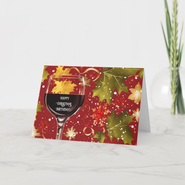 Cartão De Festividades Christmas Birthday Cheers with Red Wine  (Frente)