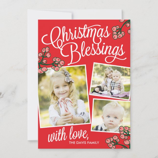 Cartão De Festividades Christmas Blessings Holiday Photo Cards (Frente)