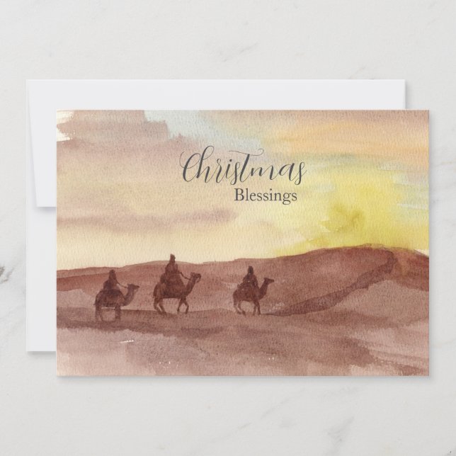 Cartão De Festividades Christmas Blessings Three Wise Men Camels Desert (Frente)