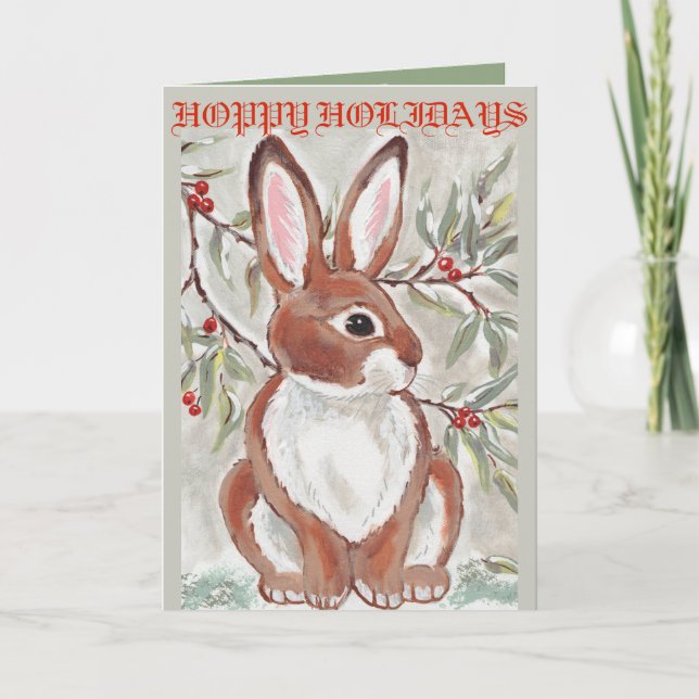 Cartão De Festividades Christmas Bunny Rabbit Card Rabbit Lover Gray (Frente)