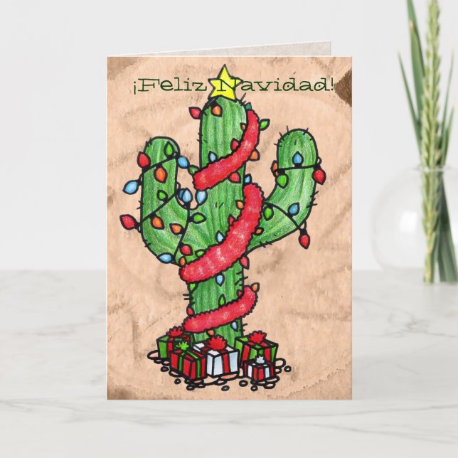 Cartão De Festividades Christmas Cactus Greeting Card (Frente)