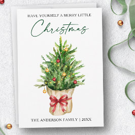 Cartão De Festividades Christmas Calligraphy Ink Watercolor Pine Red Bow