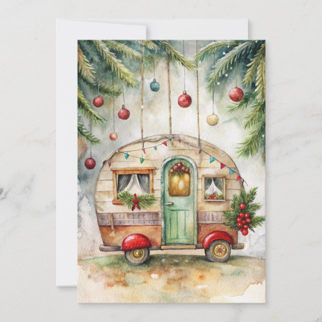 Cartão De Festividades Christmas Camper Greeting Card (Frente)