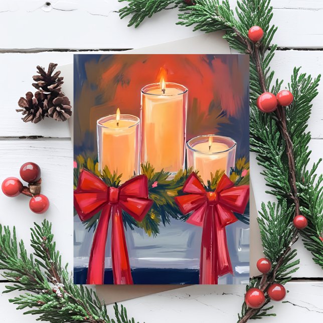 Cartão De Festividades Christmas Candles Garland Watercolor Painting (Criador carregado)
