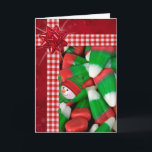 Cartão De Festividades Christmas Candy Corn with snowman<br><div class="desc">Christmas candy corn with snowman,  gingham ribbon and bow</div>