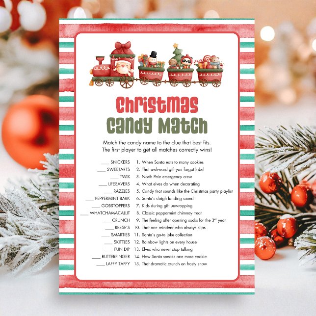 Cartão De Festividades Christmas Candy Match Game (Christmas Game Card)