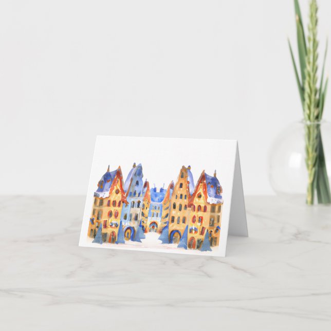 Cartão De Festividades Christmas Card Best Wishes Card Winter Town Snow  (Frente)