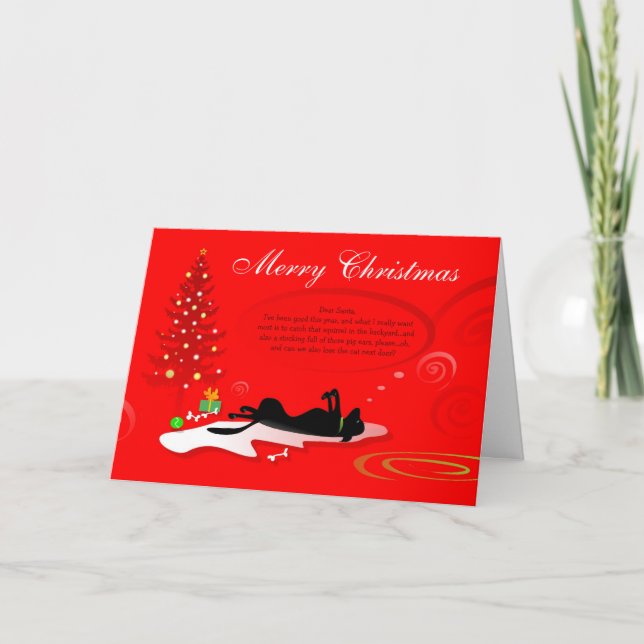 Cartão De Festividades Christmas Card - Black Labrador Dog- Red (Frente)