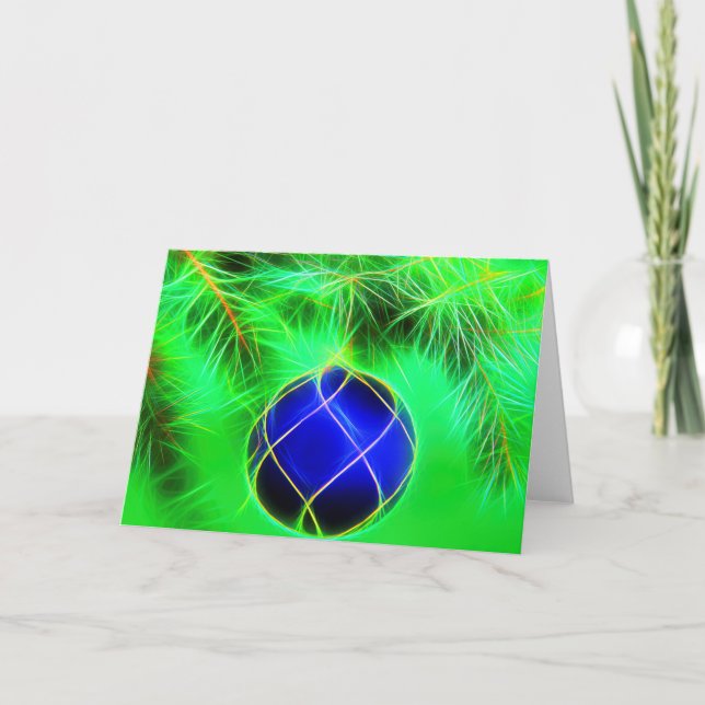 Cartão De Festividades Christmas card blue bauble with fir branch (Frente)