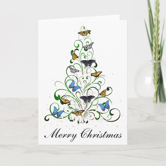 Cartão De Festividades Christmas Card Butterfly Christmas Tree (Frente)