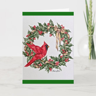 Cartão De Festividades Christmas card, Christmas Wreath with Red Cardinal