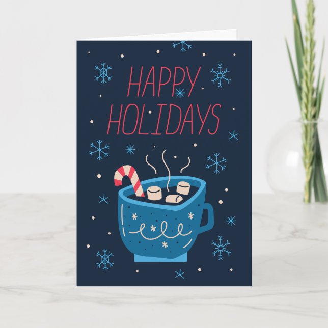Cartão De Festividades Christmas Card Cup of Cocoa with Candy Cane (Frente)