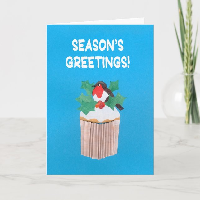 Cartão De Festividades Christmas Card Cupcake with Robin Redbreast (Frente)