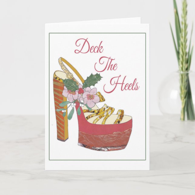 Cartão De Festividades Christmas Card. Deck the Heels. Mistletoe shoe. (Frente)